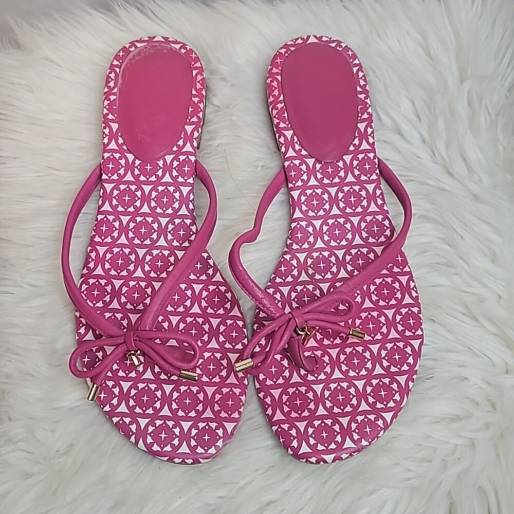 Kate Spade Pink Patterned Patent Leather Flip Flop Sandals Women's Size 10